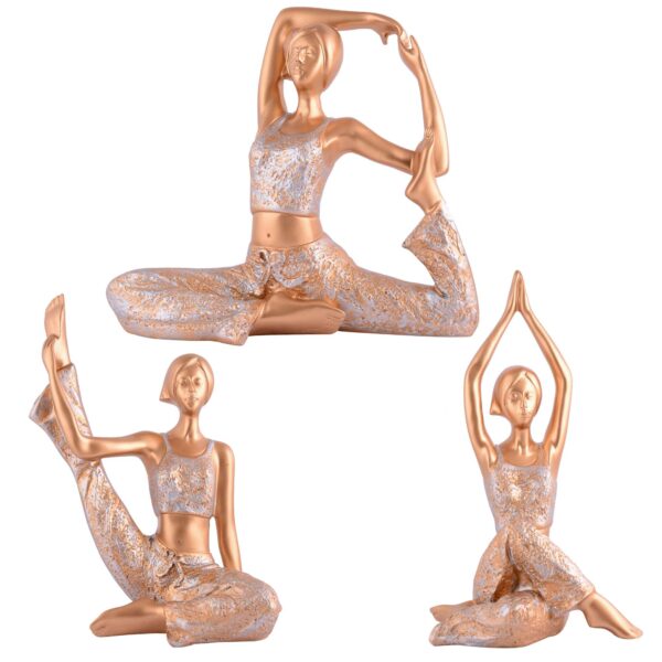 Suitable for home decor Yoga Posture Lady Statue Idol for Home Yoga Statue three pair admirable piece of gift (golden) - Image 3