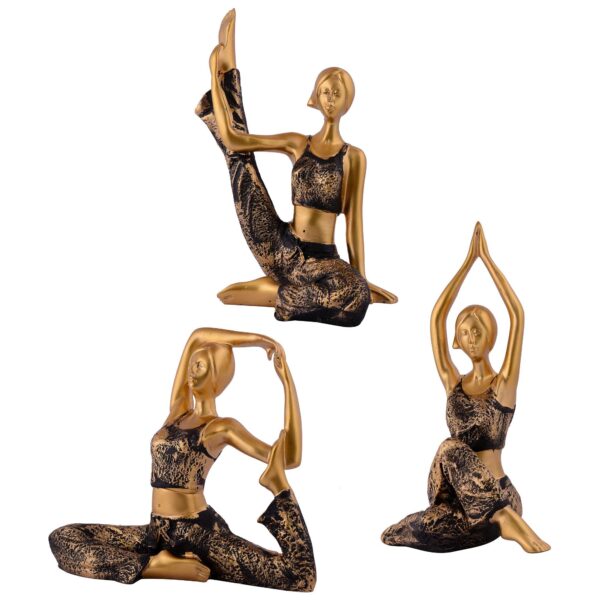 Suitable for home decor Yoga Posture Lady Statue Idol for Home Yoga Statue three pair admirable piece of gift (golden) - Image 2